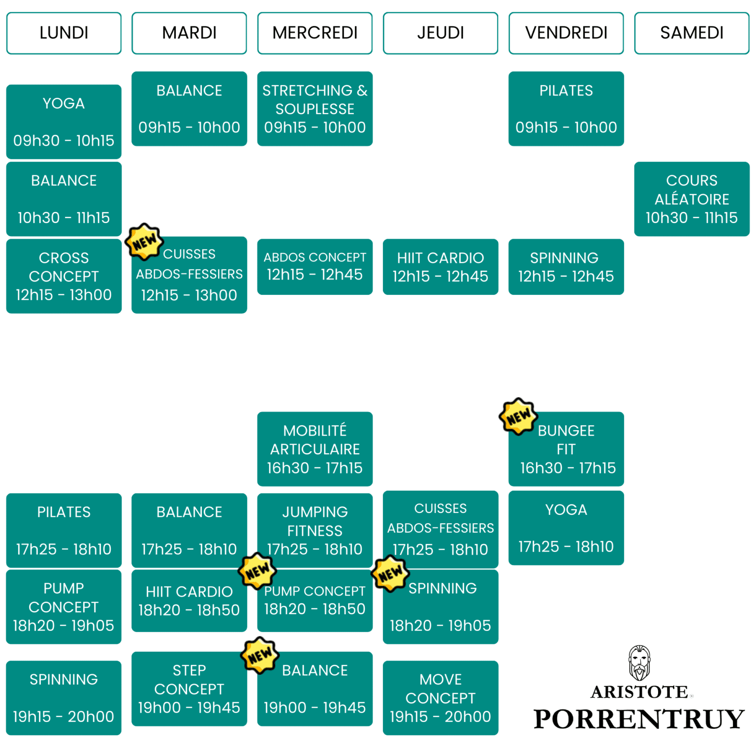 Votre planning de cours à Porrentruy